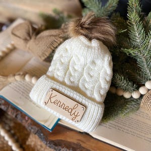 Newborn Baby Beanie, Personalized Newborn Beanie, Beanie with Engraved Patch, Newborn Photo Prop Hat, Name Beanie for Newborn image 7