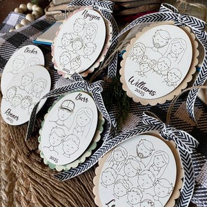 Family Drawing Christmas Ornament, Custom Family Portrait Ornament, Personalized Family Name Ornament, Line Art, Pet & Child, Laser Engraved