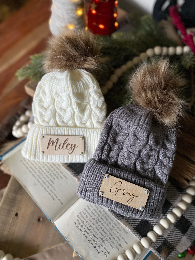 Newborn Baby Beanie, Personalized Newborn Beanie, Beanie with Engraved Patch, Newborn Photo Prop Hat, Name Beanie for Newborn image 10