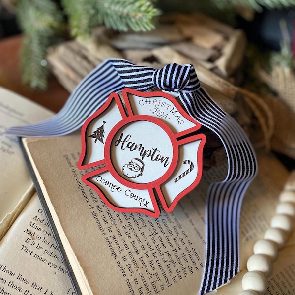 Personalized Firetruck Christmas Ornament: Fireman Gift, 2024