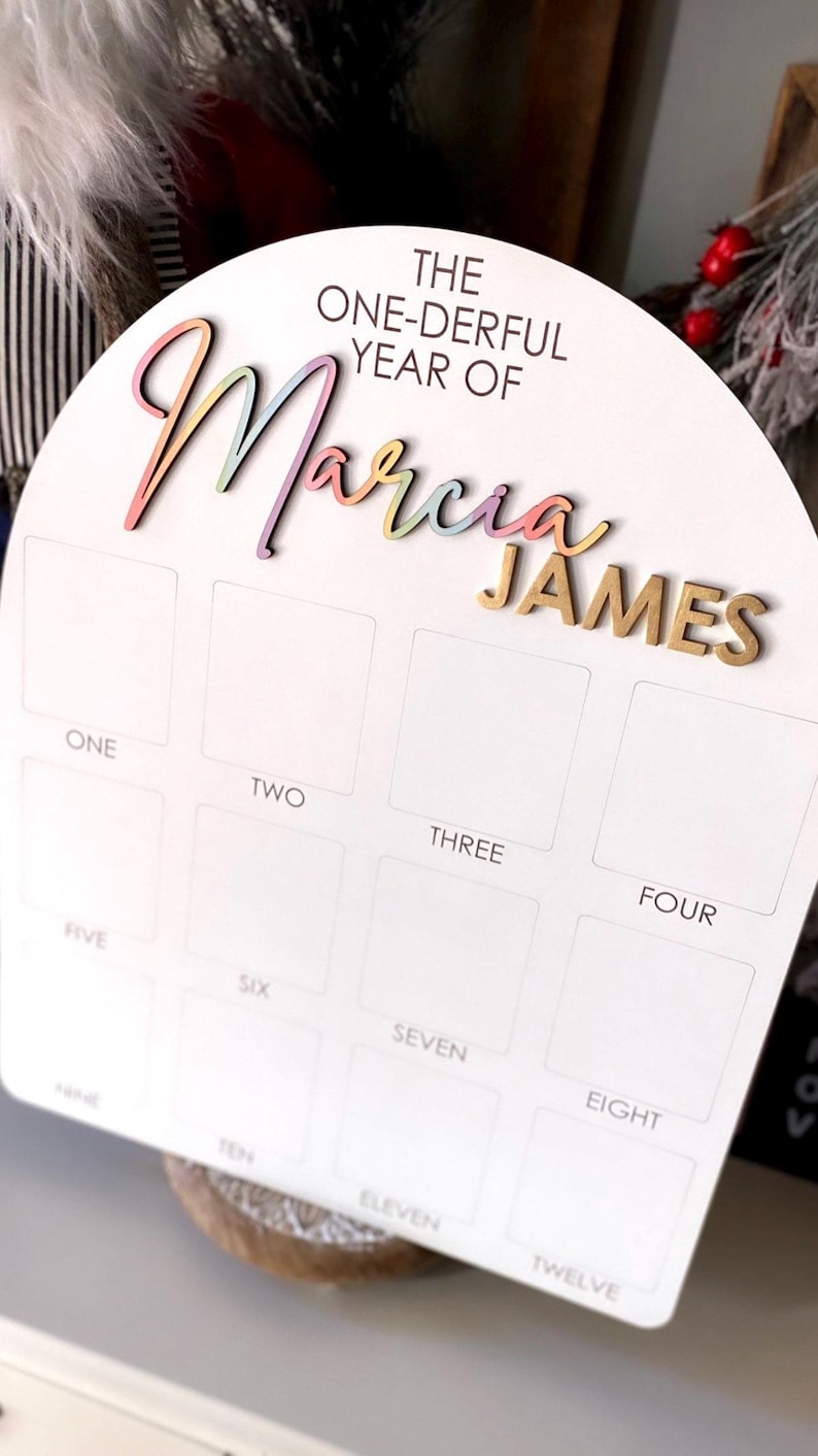 First Birthday Sign, One Year of, Birthday Photo Board, Baby Name Sign, Personalized Baby Gift, Baby Shower Gift, Baby Name Announcement