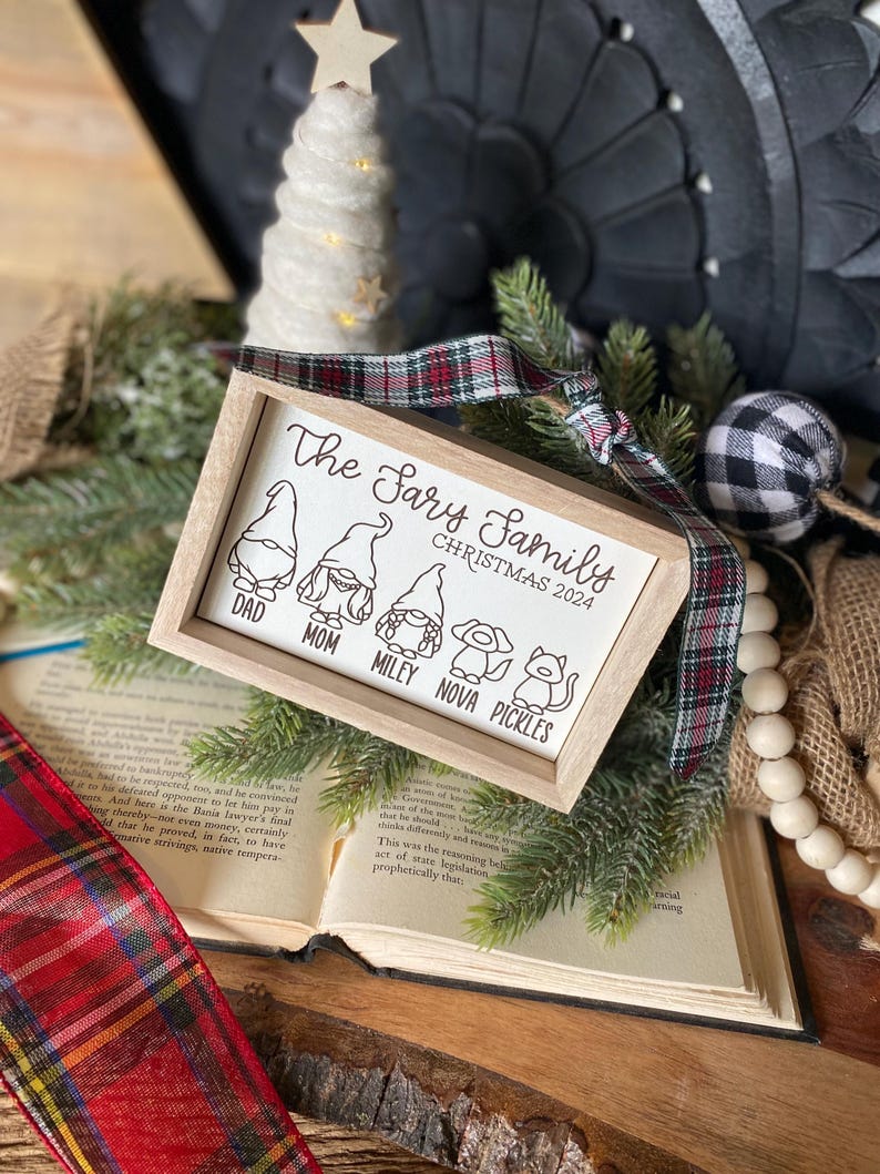 Family Gnome Ornament, Gnome Christmas Family, Gnomes Family Sign, Personalized Gift, Ornament Name Sign, Family Christmas Ornament