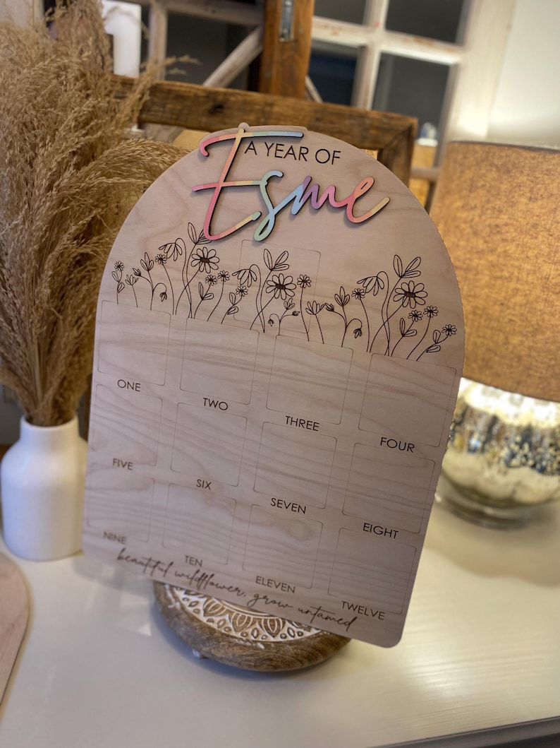 First Birthday Sign, One Year of Sign, Birthday Photo Board, Wildflower First Birthday, Personalized Baby Gift, Shes a Wildflower Party