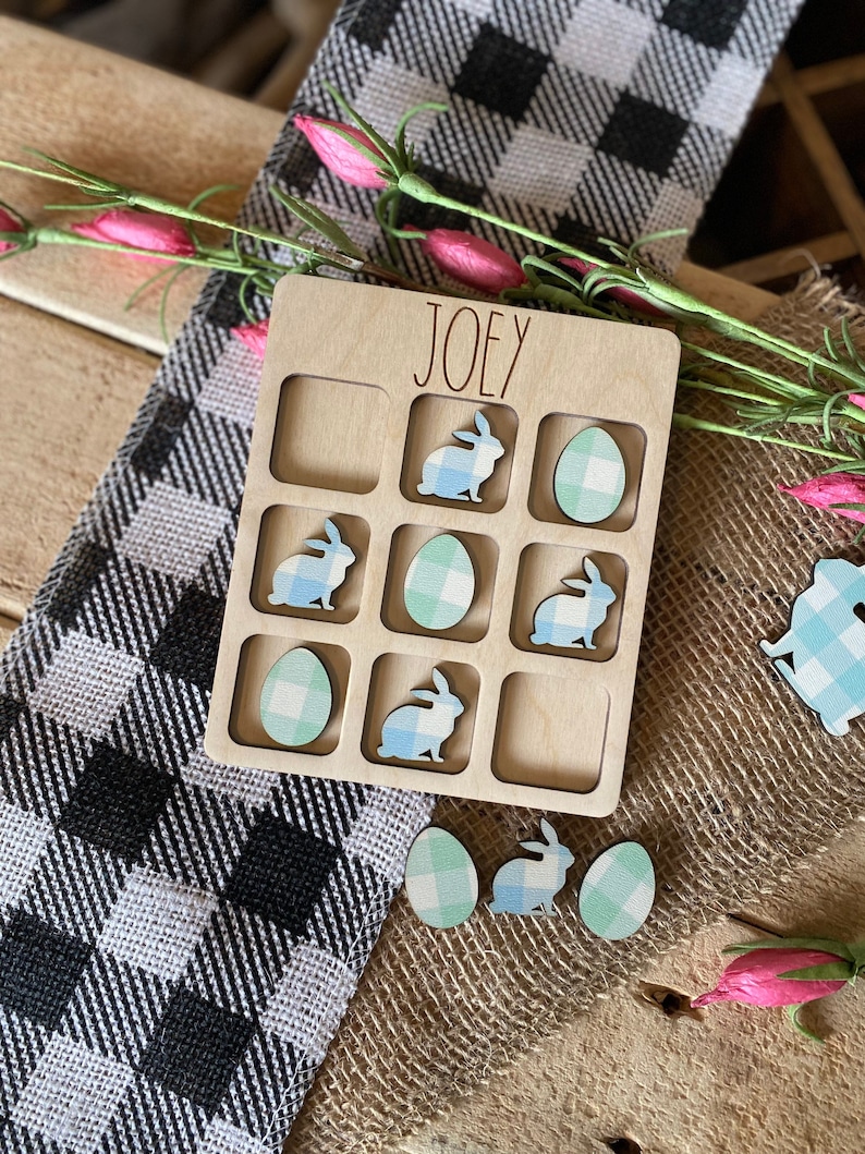 Personalized Easter Tic Tac Toe Bunny and Eggs - Easter Basket Stuffer ...