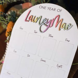 Letrero para el primer cumpleaños, primer año, tablero con fotos de cumpleaños, letrero con el nombre del bebé, regalo personalizado para bebé, regalo para baby shower, anuncio del nombre del bebé