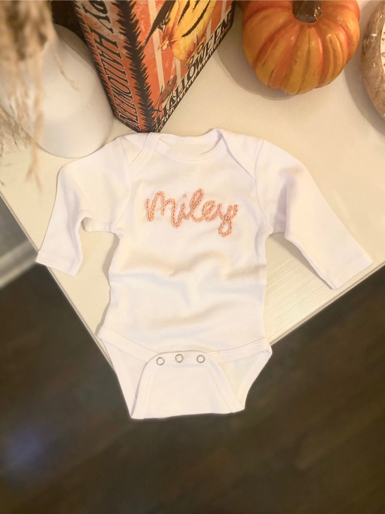 Hand Embroidered Baby Name Onesie image 7