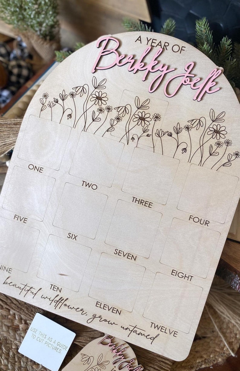 First Birthday Sign, One Year of Sign, Birthday Photo Board, Wildflower First Birthday, Personalized Baby Gift, Shes a Wildflower Party