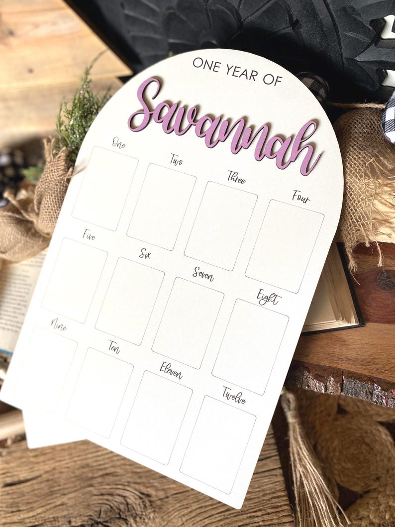First Birthday Sign, One Year of, Birthday Photo Board, Baby Name Sign, Personalized Baby Gift, Baby Shower Gift, Baby Name Announcement