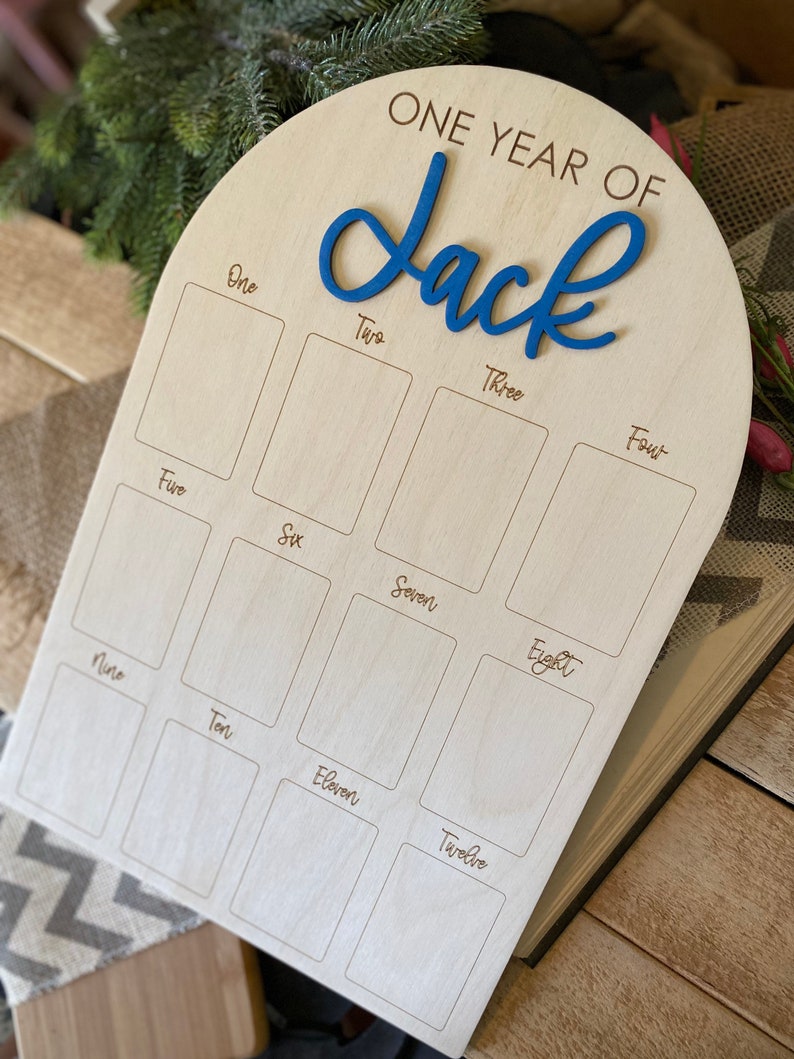 First Birthday Sign, One Year of, Birthday Photo Board, Baby Name Sign, Personalized Baby Gift, Baby Shower Gift, Baby Name Announcement