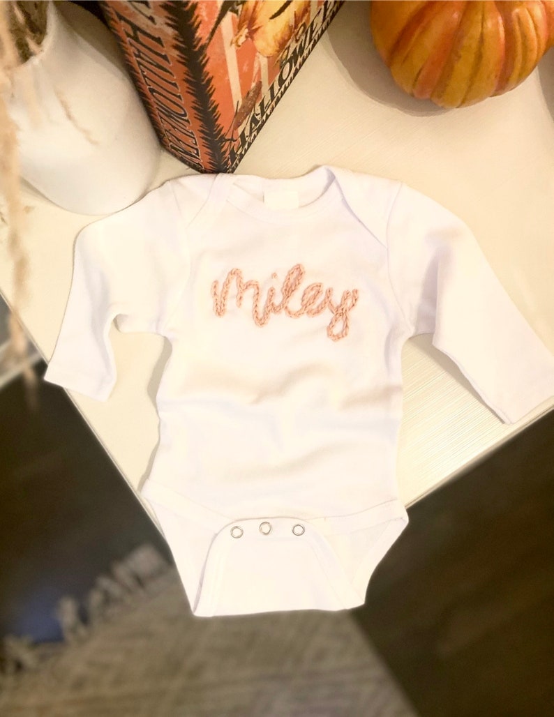 Hand Embroidered Baby Name Onesie image 3