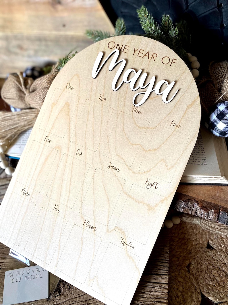 First Birthday Sign, One Year of, Birthday Photo Board, Baby Name Sign, Personalized Baby Gift, Baby Shower Gift, Baby Name Announcement