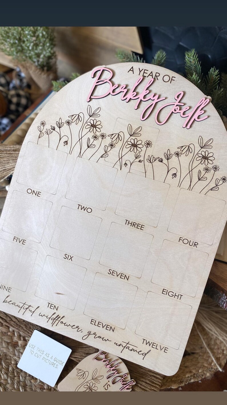 First Birthday Sign, One Year of Sign, Birthday Photo Board, Wildflower First Birthday, Personalized Baby Gift, Shes a Wildflower Party