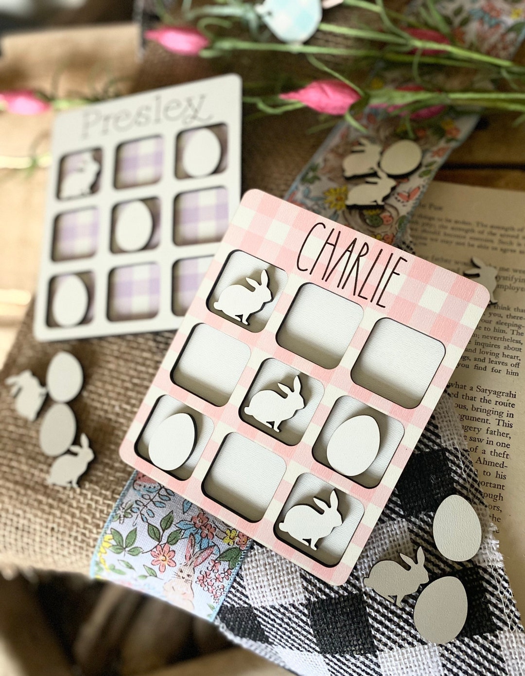 Personalized Easter Tic Tac Toe Game: Bunny & Eggs Basket Stuffer - Etsy