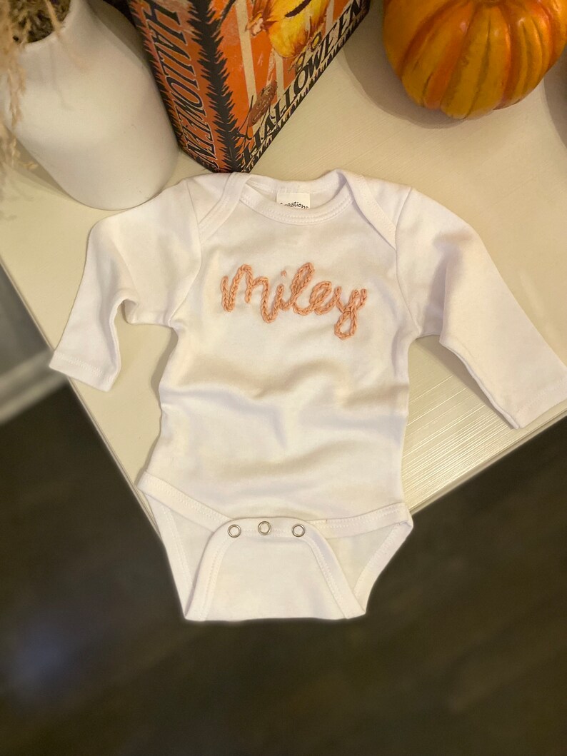 Hand Embroidered Baby Name Onesie image 9