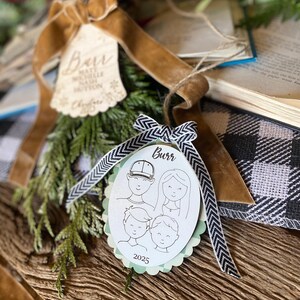 Family Drawing Christmas Ornament, Custom Family Portrait Ornament, Personalized Family Name Ornament, Line Art, Pet & Child, Laser Engraved