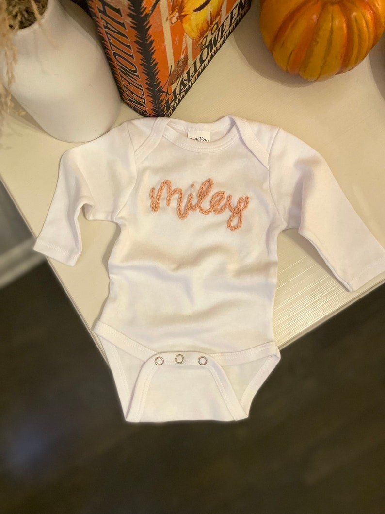 Hand Embroidered Baby Name Onesie image 8