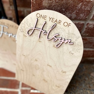 Letrero para el primer cumpleaños, primer año, tablero con fotos de cumpleaños, letrero con el nombre del bebé, regalo personalizado para bebé, regalo para baby shower, anuncio del nombre del bebé