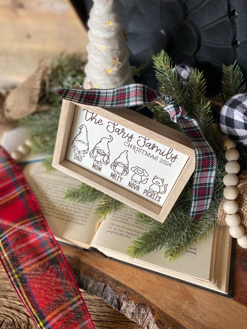 Family Gnome Ornament, Gnome Christmas Family, Gnomes Family Sign, Personalized Gift, Ornament Name Sign, Family Christmas Ornament