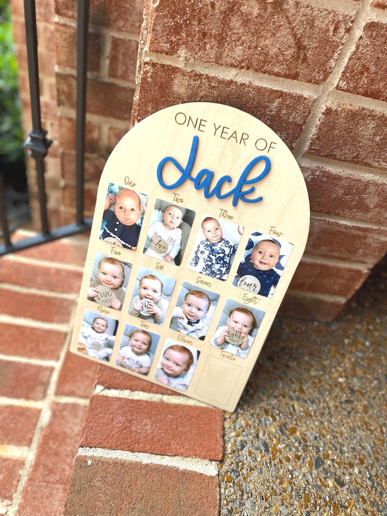 First Birthday Sign, One Year of, Birthday Photo Board, Baby Name Sign, Personalized Baby Gift, Baby Shower Gift, Baby Name Announcement