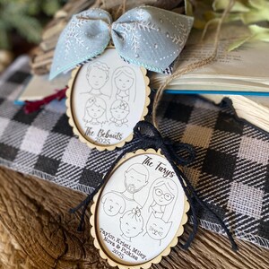Family Drawing Christmas Ornament, Custom Family Portrait Ornament, Personalized Family Name Ornament, Line Art, Pet & Child, Laser Engraved