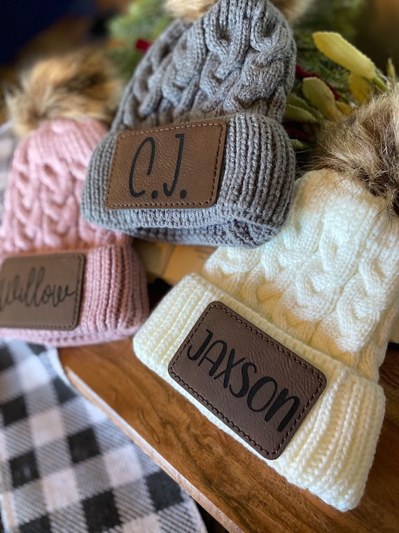Personalized Newborn Beanie: Engraved Patch, Photo Prop Hat