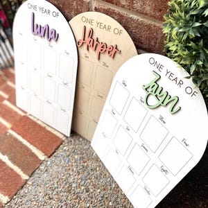 Letrero para el primer cumpleaños, primer año, tablero con fotos de cumpleaños, letrero con el nombre del bebé, regalo personalizado para bebé, regalo para baby shower, anuncio del nombre del bebé