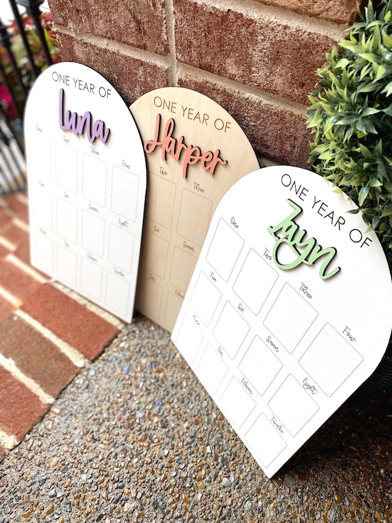 First Birthday Sign, One Year of, Birthday Photo Board, Baby Name Sign, Personalized Baby Gift, Baby Shower Gift, Baby Name Announcement