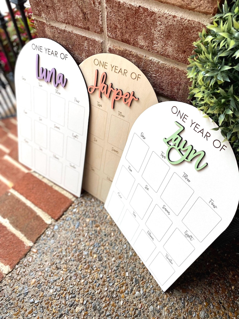 First Birthday Sign, One Year of, Birthday Photo Board, Baby Name Sign, Personalized Baby Gift, Baby Shower Gift, Baby Name Announcement