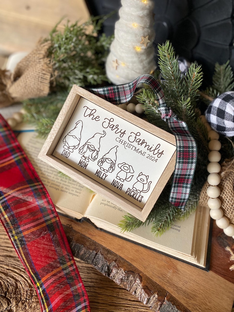 Family Gnome Ornament, Gnome Christmas Family, Gnomes Family Sign, Personalized Gift, Ornament Name Sign, Family Christmas Ornament