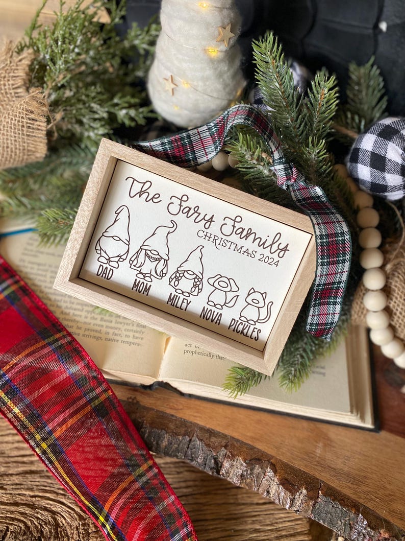 Family Gnome Ornament, Gnome Christmas Family, Gnomes Family Sign, Personalized Gift, Ornament Name Sign, Family Christmas Ornament