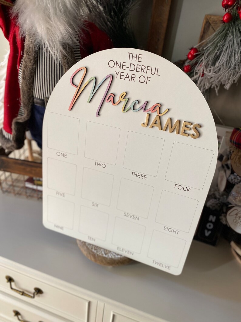 First Birthday Sign, One Year of, Birthday Photo Board, Baby Name Sign, Personalized Baby Gift, Baby Shower Gift, Baby Name Announcement