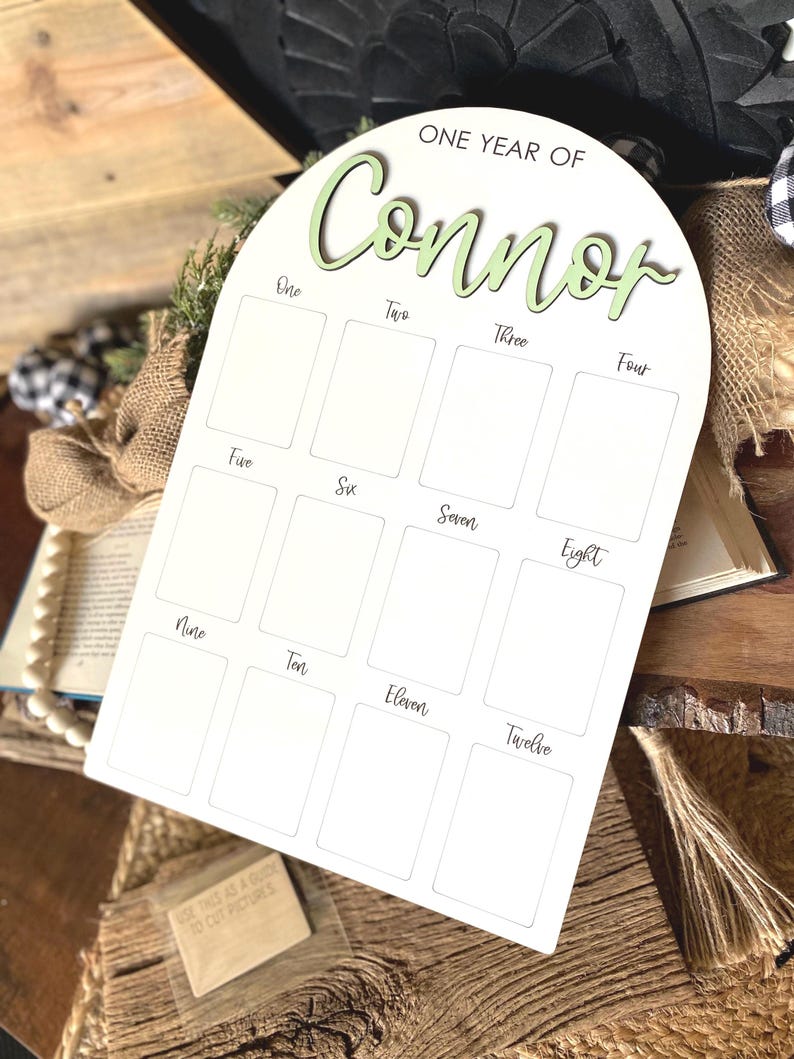 First Birthday Sign, One Year of, Birthday Photo Board, Baby Name Sign, Personalized Baby Gift, Baby Shower Gift, Baby Name Announcement