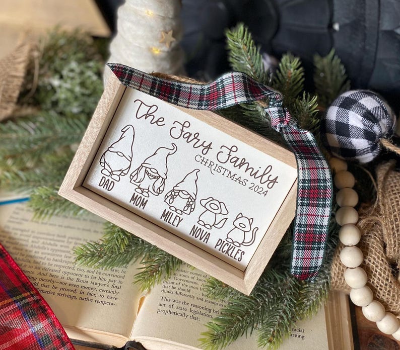 Family Gnome Ornament, Gnome Christmas Family, Gnomes Family Sign, Personalized Gift, Ornament Name Sign, Family Christmas Ornament
