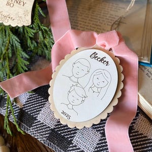 Family Drawing Christmas Ornament, Custom Family Portrait Ornament, Personalized Family Name Ornament, Line Art, Pet & Child, Laser Engraved