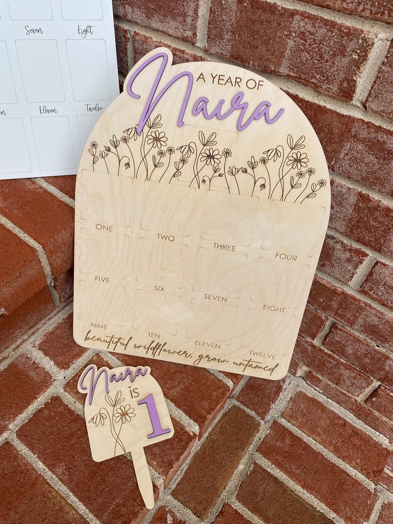 First Birthday Sign, One Year of Sign, Birthday Photo Board, Wildflower First Birthday, Personalized Baby Gift, Shes a Wildflower Party