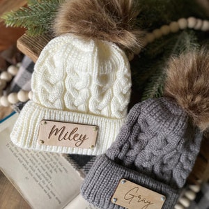 Newborn Baby Beanie, Personalized Newborn Beanie, Beanie with Engraved Patch, Newborn Photo Prop Hat, Name Beanie for Newborn image 9