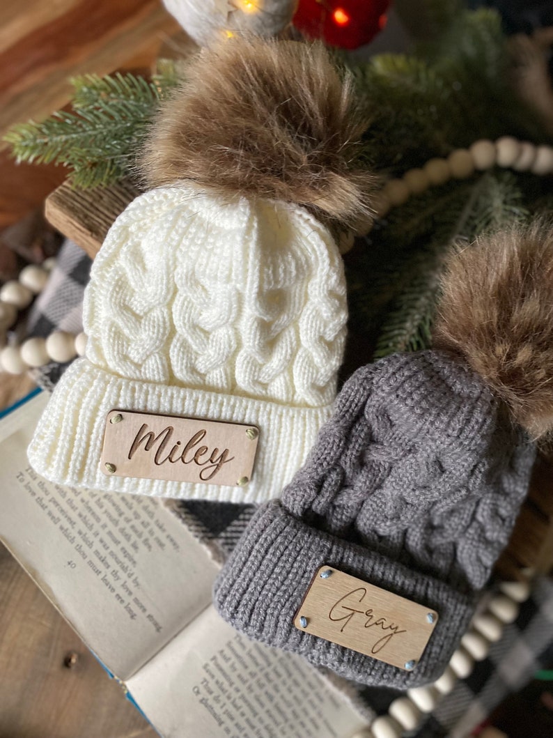 Newborn Baby Beanie, Personalized Newborn Beanie, Beanie with Engraved Patch, Newborn Photo Prop Hat, Name Beanie for Newborn image 9