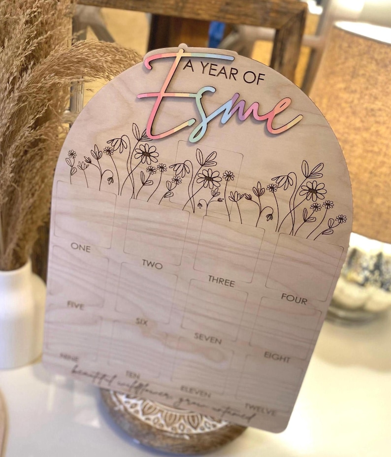 First Birthday Sign, One Year of Sign, Birthday Photo Board, Wildflower First Birthday, Personalized Baby Gift, Shes a Wildflower Party
