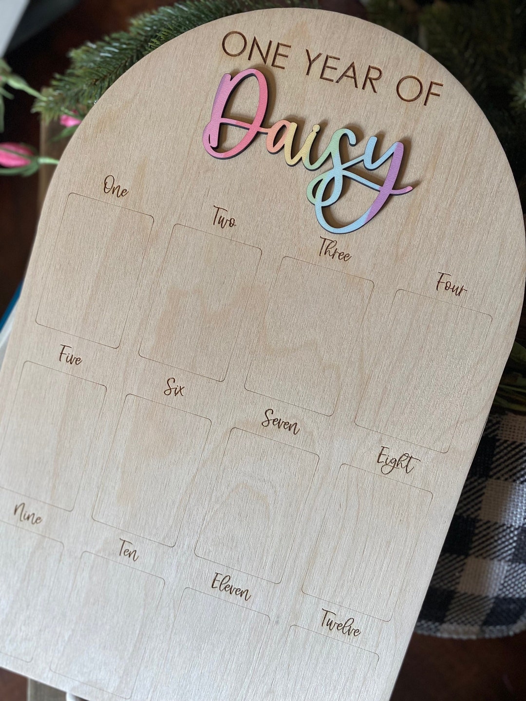 First Birthday Sign, One Year Of, Birthday Photo Board, Baby Name Sign ...