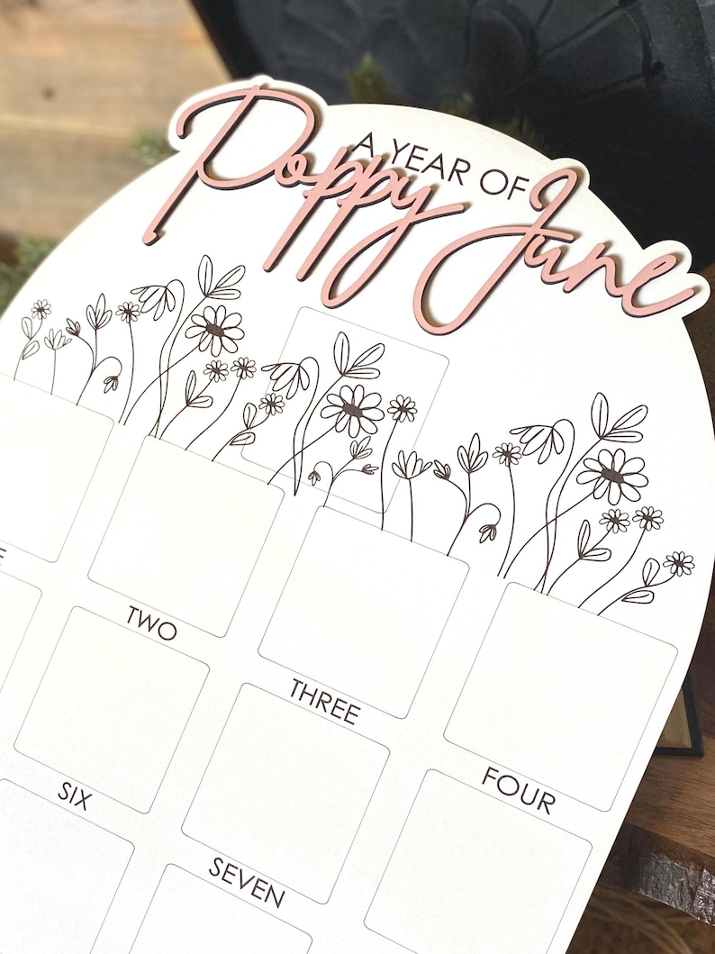First Birthday Sign, One Year of Sign, Birthday Photo Board, Wildflower First Birthday, Personalized Baby Gift, Shes a Wildflower Party