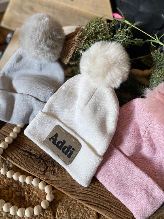 Personalized Pom Beanie: Engraved Patch, Custom Name Beanie  display picture 3