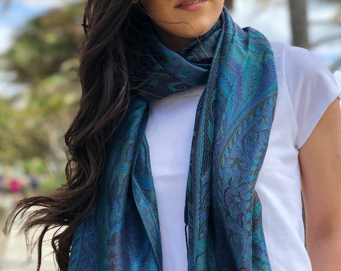Modal Silk Jamawar Shawl: Kashmir Inspired Scarf, Wedding Wrap