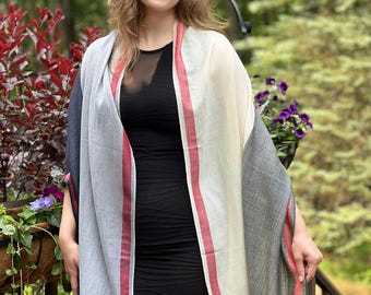Merino Wool & Silk Scarf: Plaid Unisex Pashmina, Kashmir Woven