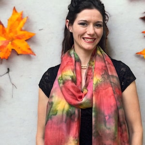 Fall Color Hand Painted Modal Silk Watercolor Scarf for Women,  Large Scarf, Light Feel, Ombre Scarf
