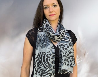 Floral Silk Scarf: Hand-Printed Elegant Lightweight Shawl