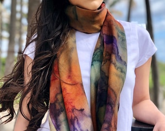 Hand Painted Ombre Watercolor Fine Wool Scarves I Scarves for Women I Large Wool and Silk Scarf I Multicolored I Fall Color Scarf