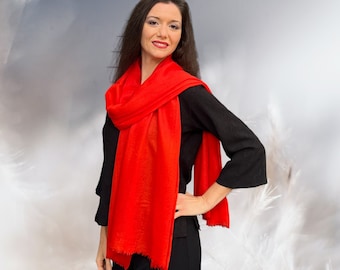 Wool Silk Blend Scarf: Kashmir Pashmina Shawl, Eyelash Fringe