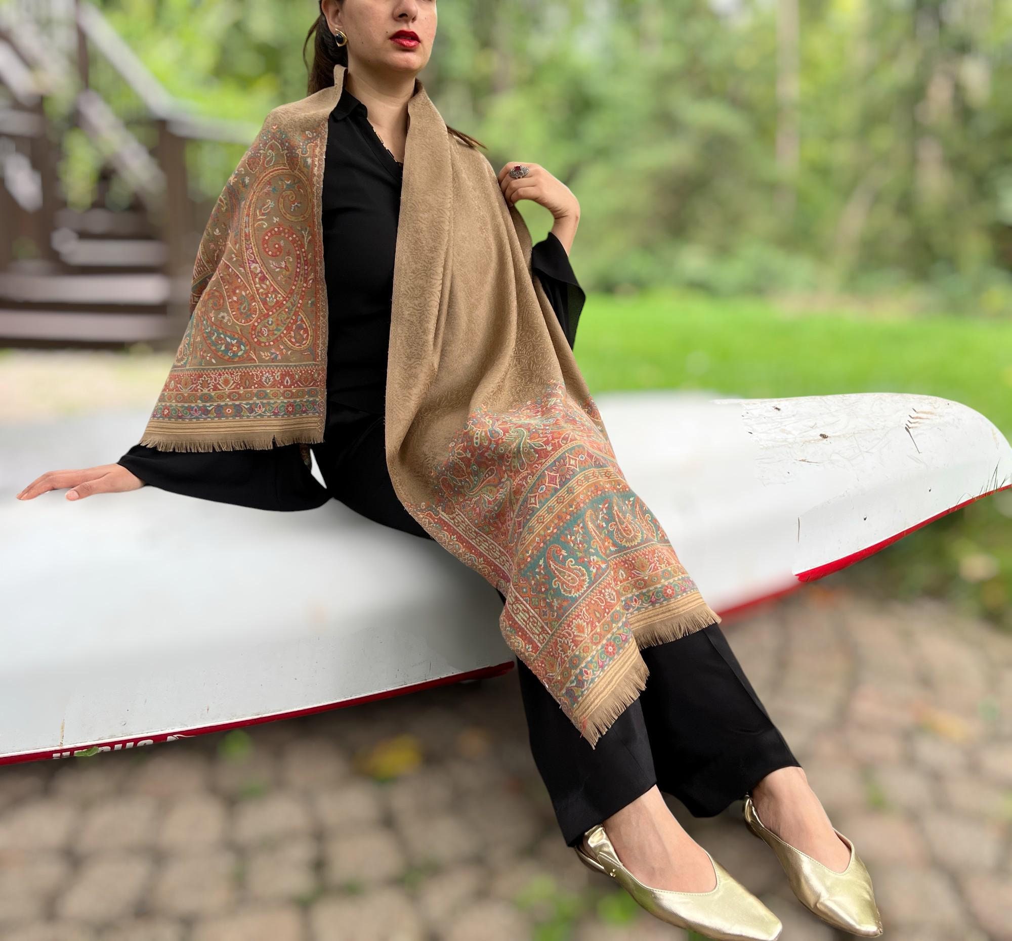 Beige Wool Kashmir Jamawar I Pashmina Limited Edition I Wool