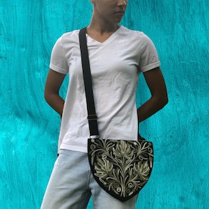 Black Crossbody Bags | Floral Embroidered Cross Body Purse | Embroidered Suede Purse Flower | Handmade Suede Purse For Women