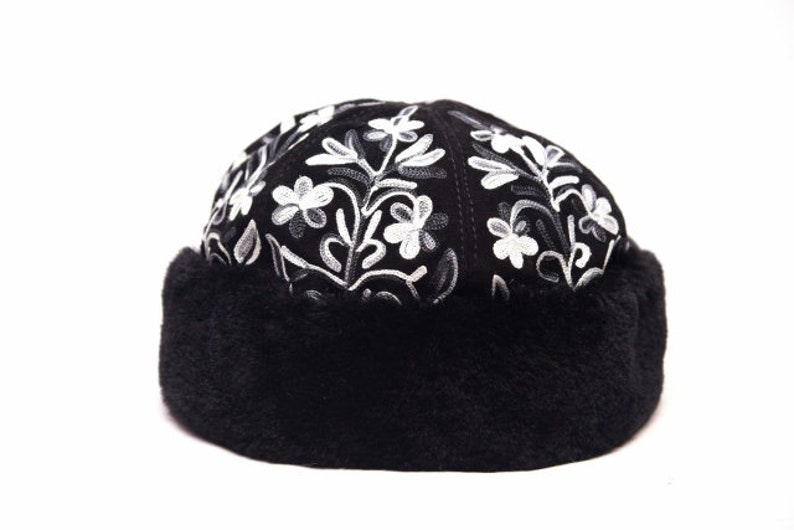 black suede leather beanie cap